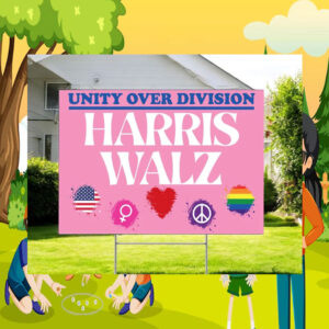Pink Harris Walz Unity Over Division Plastic Yard Sign
