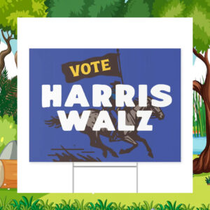 Retro Cowboy Vote Harris Walz 2024 Yard Sign