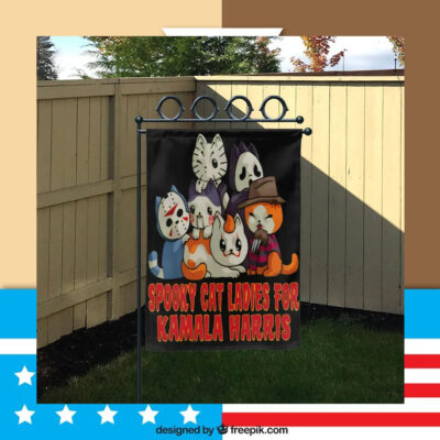 Spooky Cat Ladies For Kamala Harris Flag
