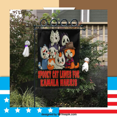 Spooky Cat Ladies For Kamala Harris Flag