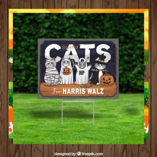 Spooky Cats For Harris Walz Halloween Yard Sign