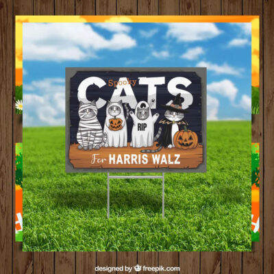 Spooky Cats For Harris Walz Halloween Yard Sign