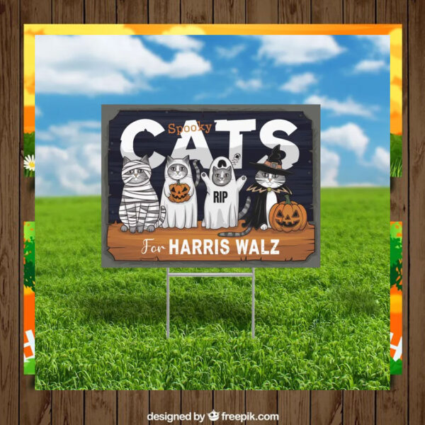 Spooky Cats For Harris Walz Halloween Yard Sign