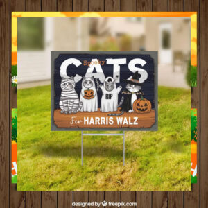 Spooky Cats For Harris Walz Halloween Yard Sign