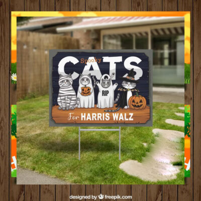 Spooky Cats For Harris Walz Halloween Yard Sign