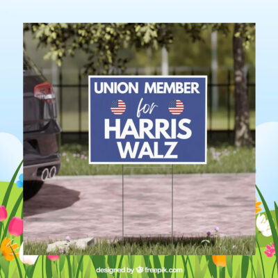 Union Member For Harris Walz 2024 Political Yard Sign