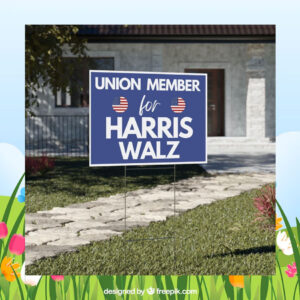 Union Member For Harris Walz 2024 Political Yard Sign